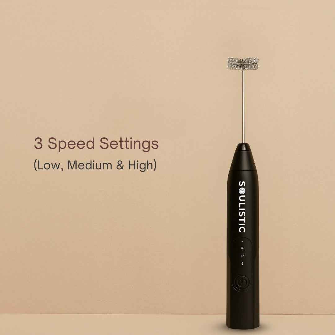 Soulistic Electric Coffee Frother with Whisk, Rechargeable, Stainless Steel, Milk Frother