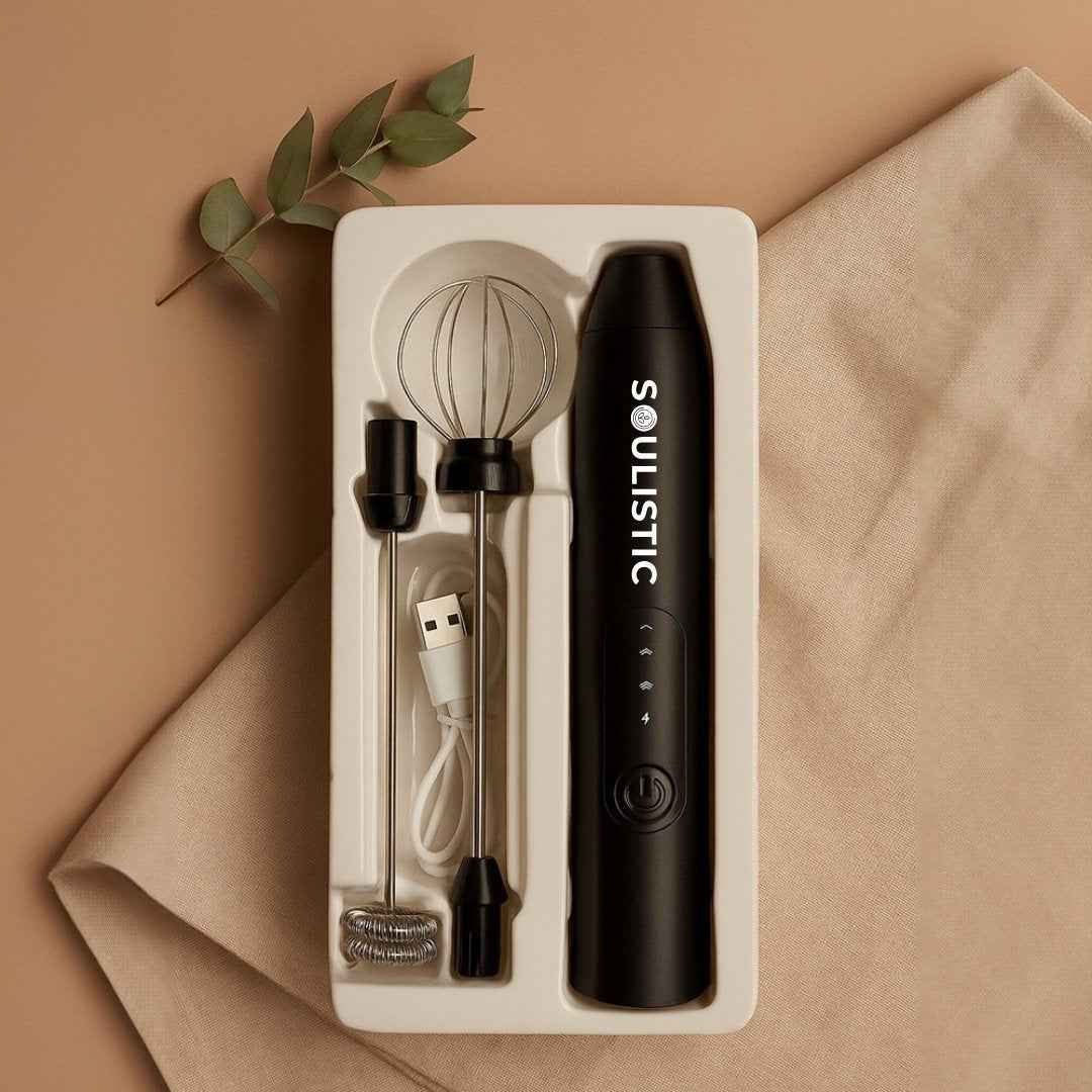 Soulistic Electric Coffee Frother with Whisk, Rechargeable, Stainless Steel, Milk Frother