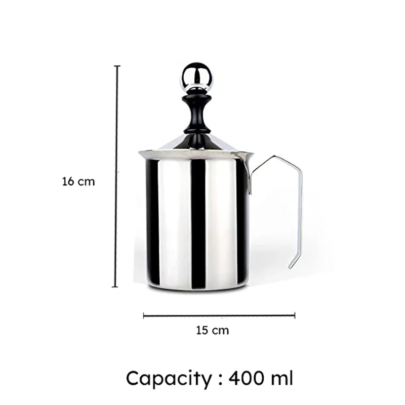 Soulistic Stainless Steel Milk Frother - 400ml Capacity, Silver