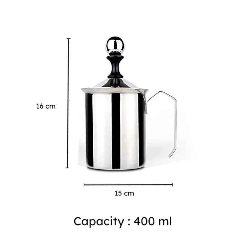 Soulistic Stainless Steel Milk Frother - 400ml Capacity, Silver