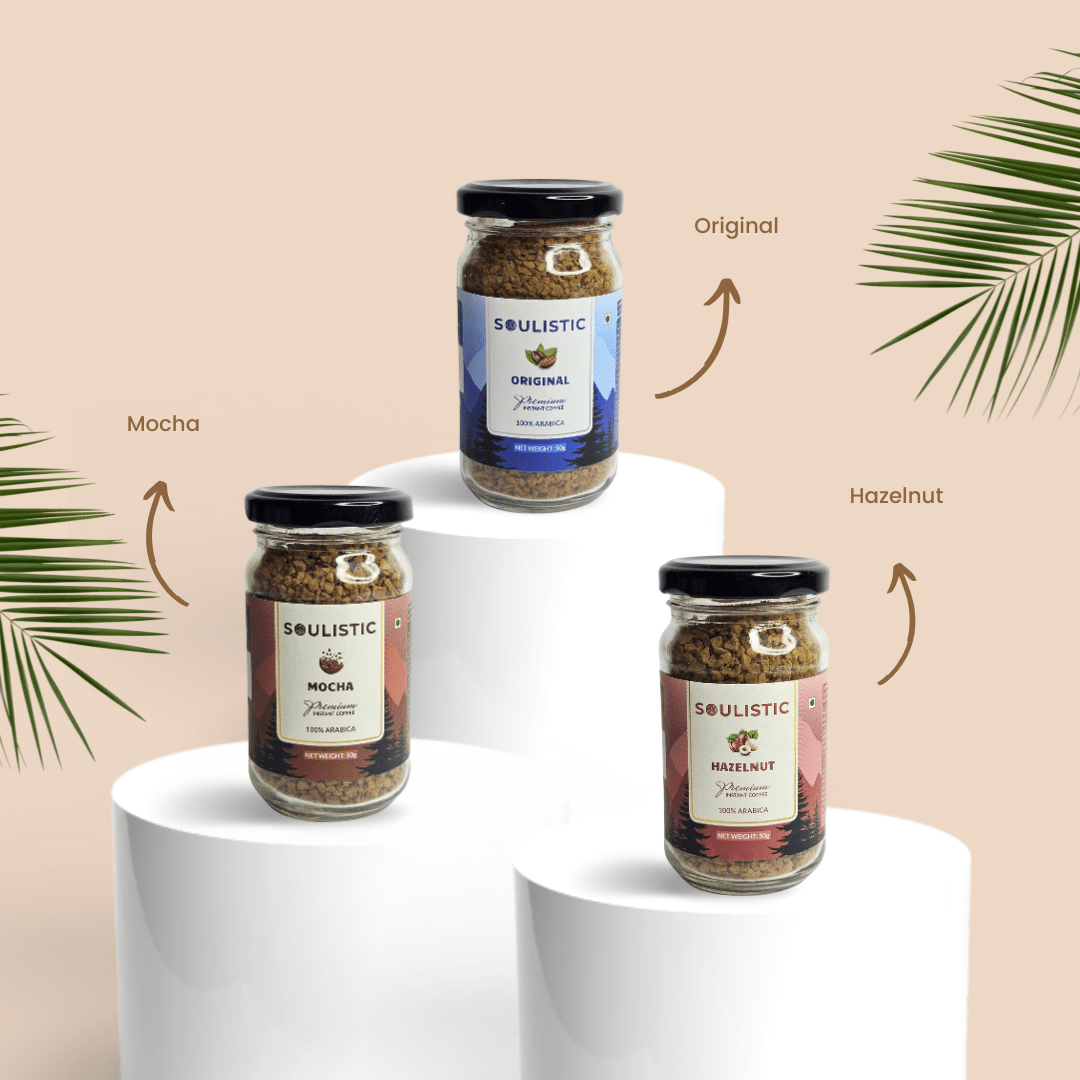 Soulistic Instant Coffee Trio: Original, Hazelnut, & Mocha (50g Jars) - Soulistic