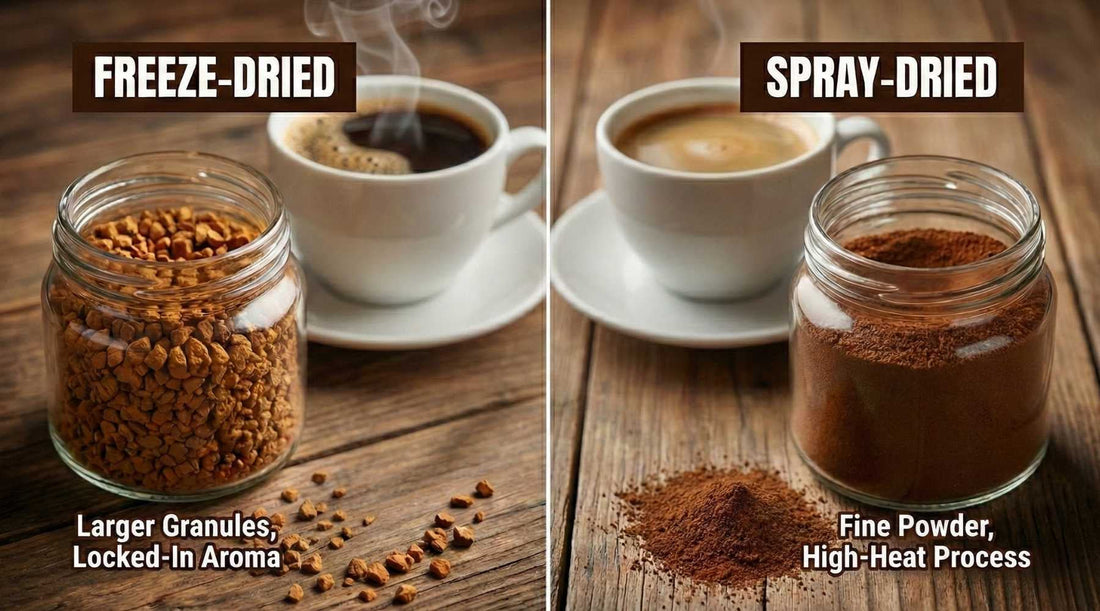 Freeze-dried vs spray-dried coffee texture comparison