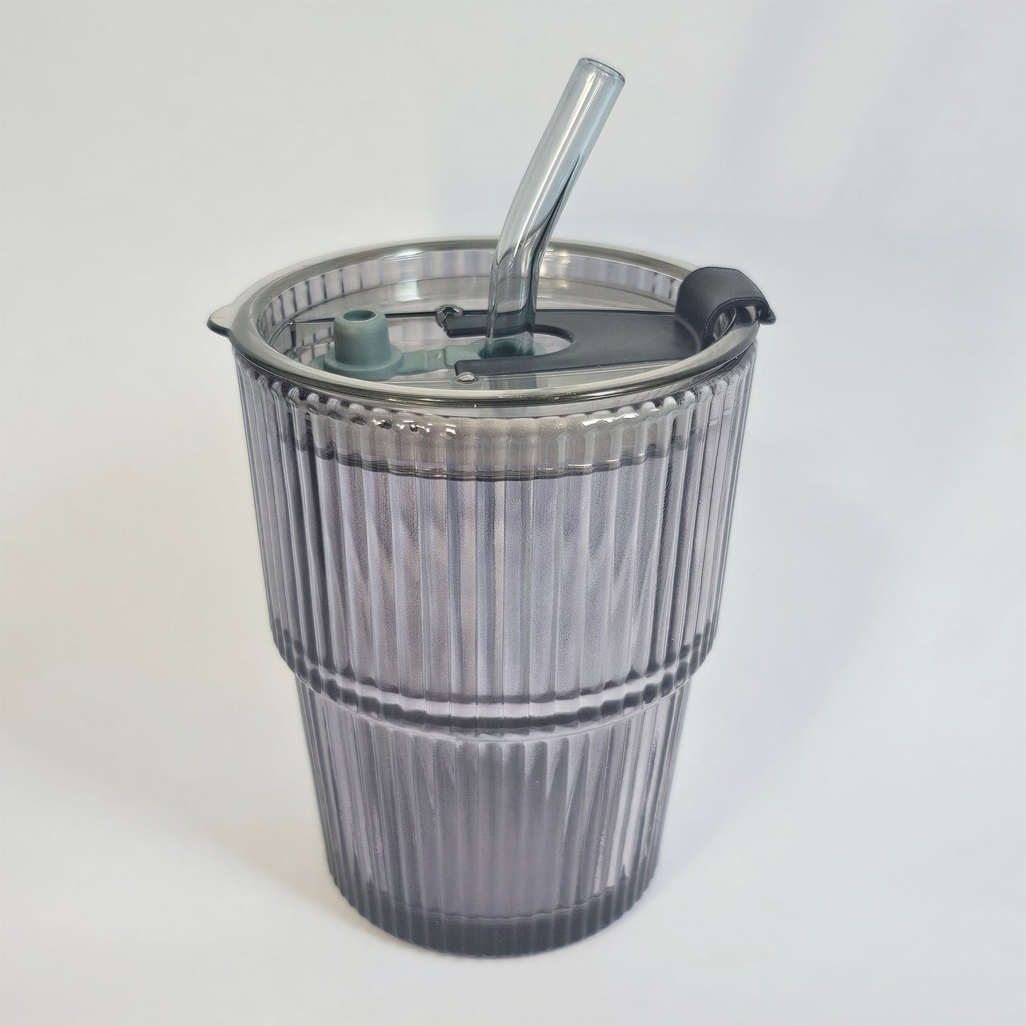 Soulistic Glass Sipper with Straw and vacumm lid on with white background