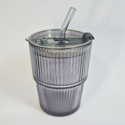 Soulistic Glass Sipper with Straw and vacumm lid on with white background