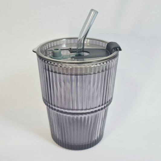 Soulistic Glass Sipper with Straw and vacumm lid on with white background