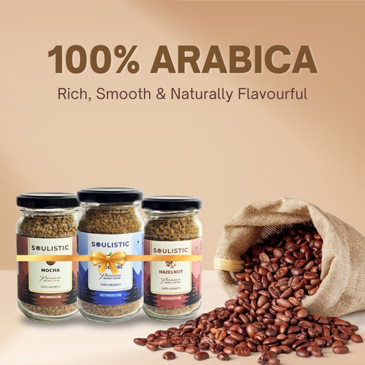 Soulistic Instant Coffee Trio: Original, Hazelnut, & Mocha (50g Jars) | Pack of 3