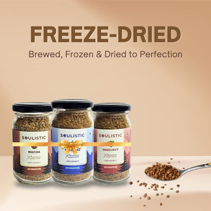Soulistic Instant Coffee Trio: Original, Hazelnut & Mocha (50g Jars) | Pack of 3