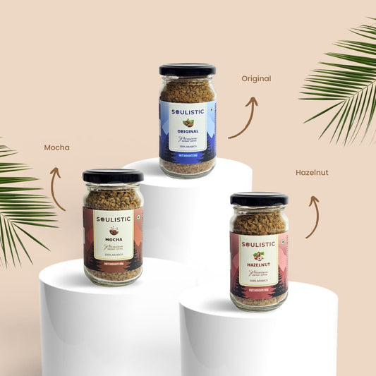 Soulistic Instant Coffee Trio: Original, Hazelnut, & Mocha (50g Jars)