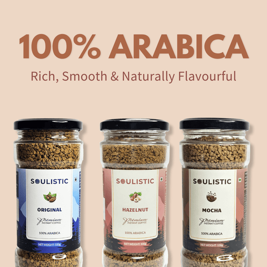 Soulistic Instant Coffee Trio: Original, Hazelnut, & Mocha (100g Jars) - Soulistic