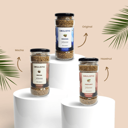 Soulistic Instant Coffee Trio: Original, Hazelnut, & Mocha (100g Jars) - Soulistic