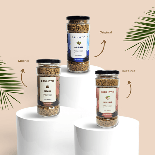 Soulistic Instant Coffee Trio: Original, Hazelnut, & Mocha (100g Jars) - Soulistic