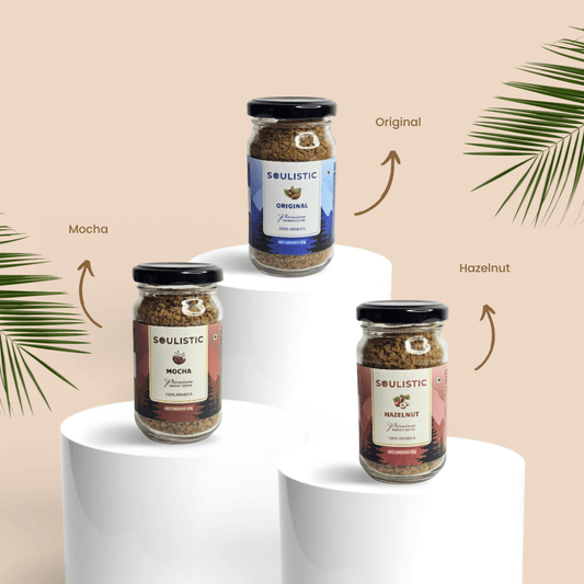 Soulistic Instant Coffee Trio: Original, Hazelnut, & Mocha (50g Jars) - Soulistic